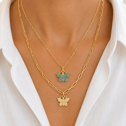 14K Gold Pavé Turquoise Butterfly Charm Pendant
