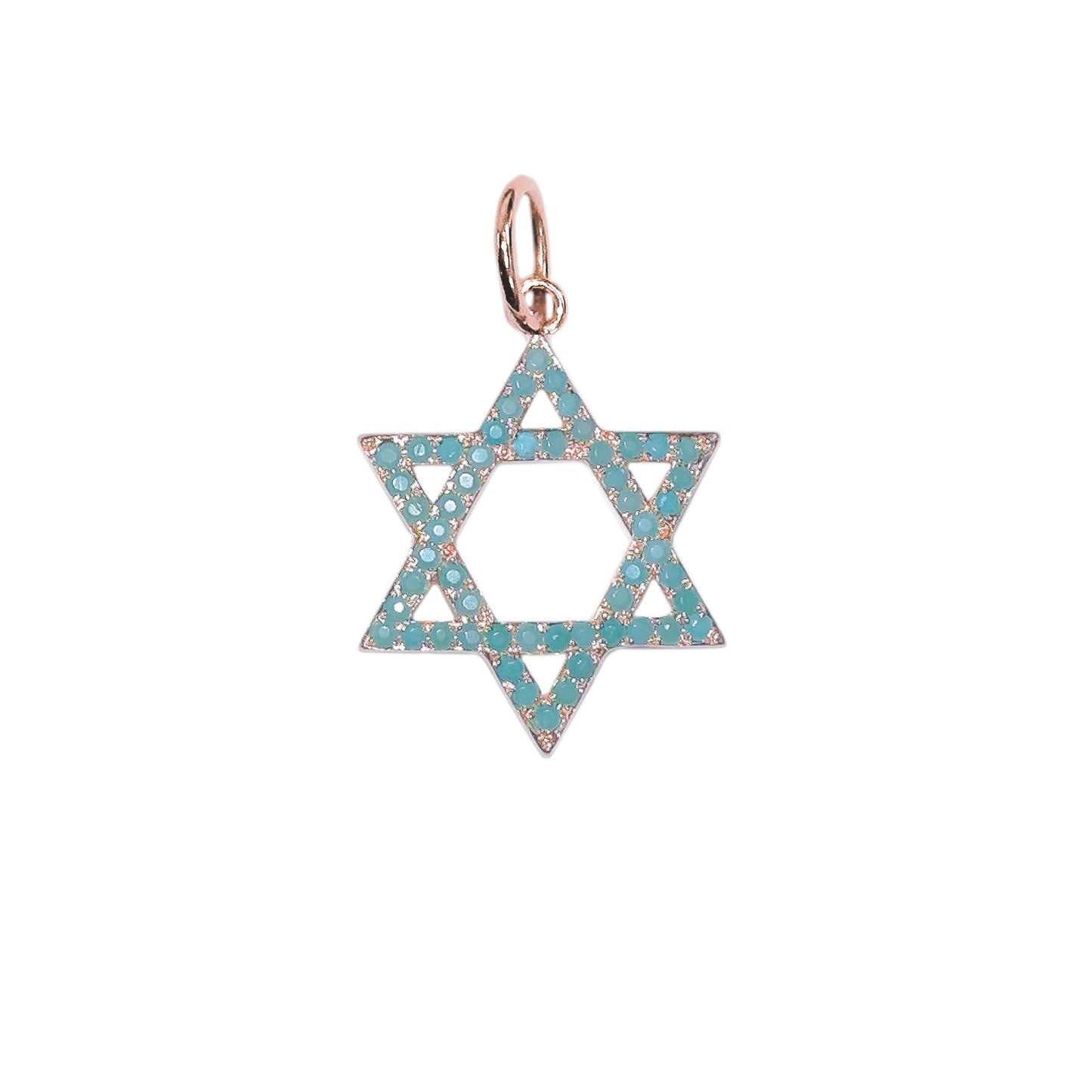 14K Gold Turquoise Star of David Charm Pendant, Medium Size