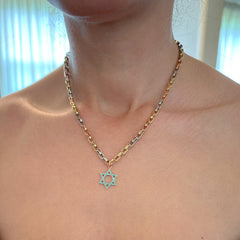 14K Gold Turquoise Star of David Charm Pendant, Medium Size