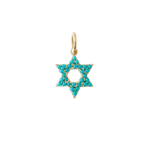 14K Gold Turquoise Star of David Charm Pendant, XS Size