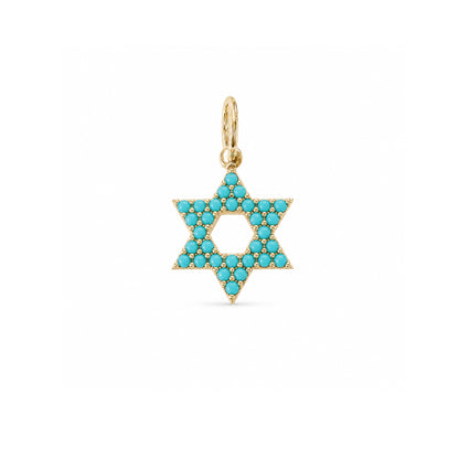 14K Gold Turquoise Star of David Charm Pendant, XS Size