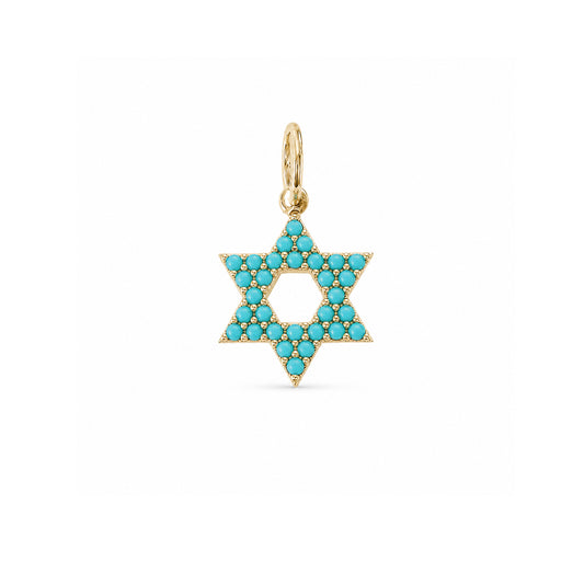 14K Gold Turquoise Star of David Charm Pendant, XS Size