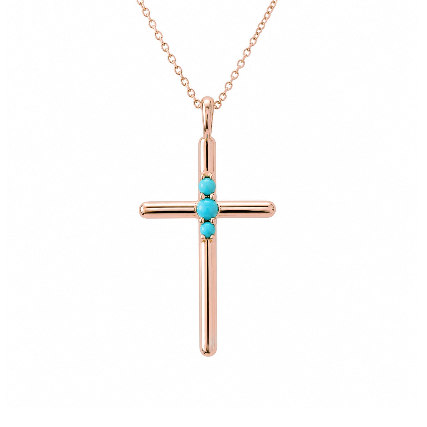 14K Gold Triple Turquoise Cross Charm Necklace