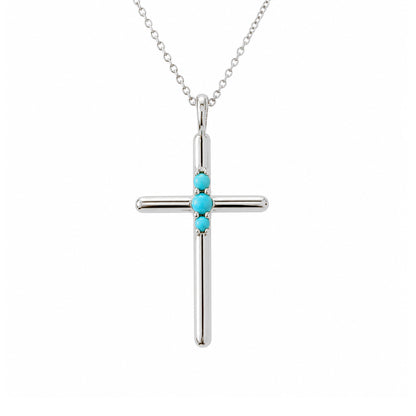 14K Gold Triple Turquoise Cross Charm Necklace