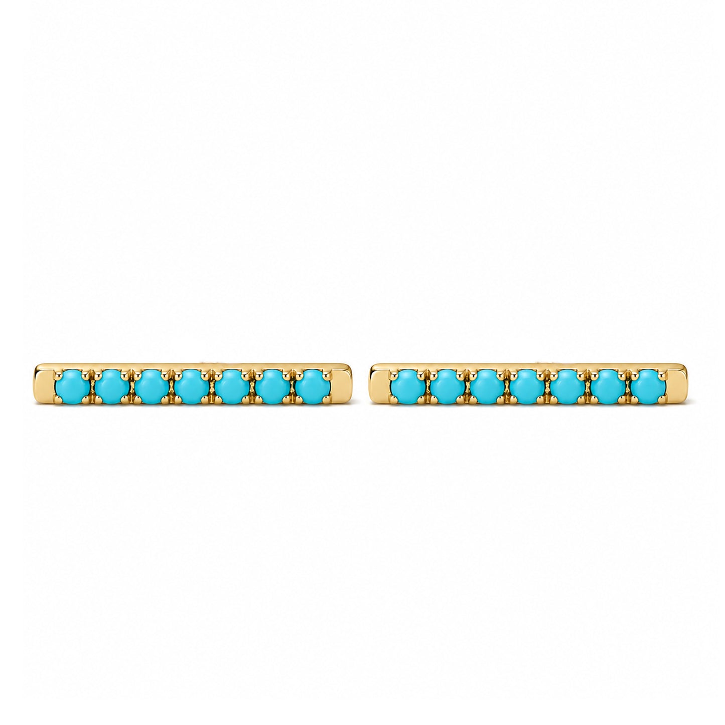 14K Gold Large Pavé Tuquoise Cabochon Bar Stud Earrings