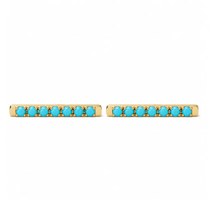 14K Gold Large Pavé Tuquoise Cabochon Bar Stud Earrings