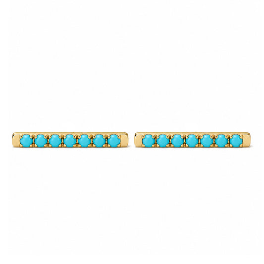 14K Gold Large Pavé Tuquoise Cabochon Bar Stud Earrings