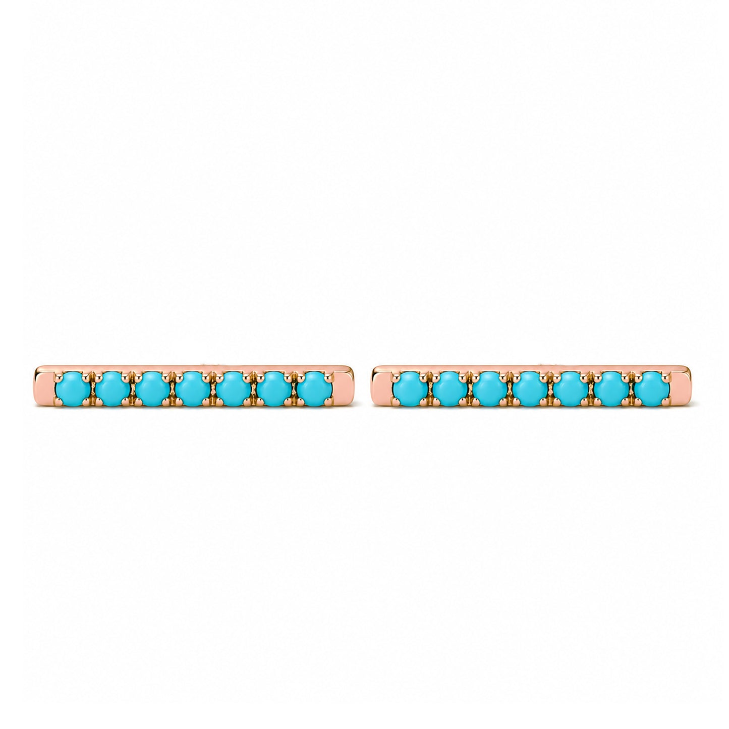 14K Gold Large Pavé Tuquoise Cabochon Bar Stud Earrings