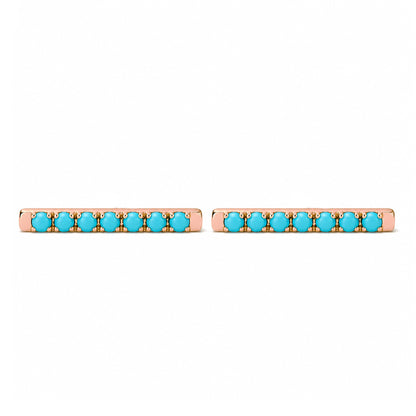 14K Gold Large Pavé Tuquoise Cabochon Bar Stud Earrings