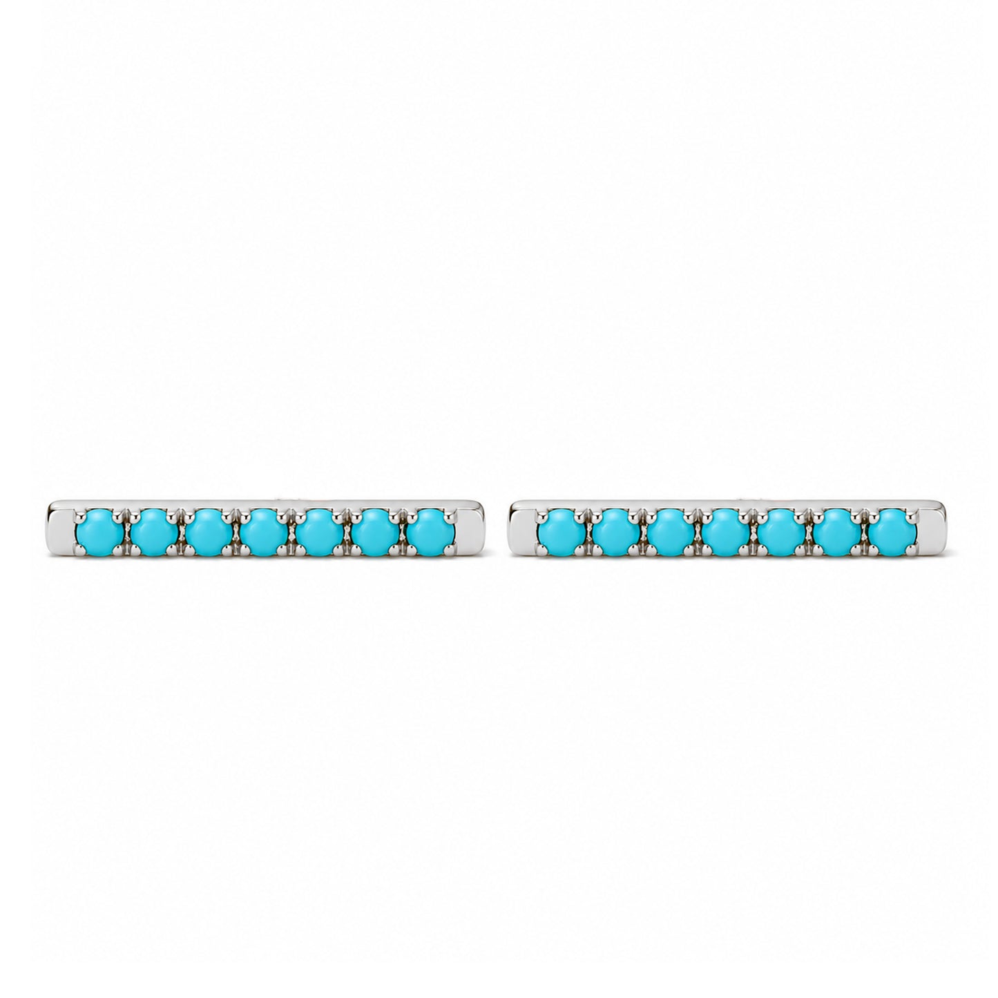 14K Gold Large Pavé Tuquoise Cabochon Bar Stud Earrings
