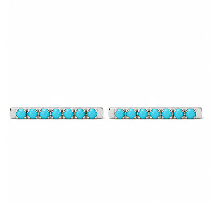 14K Gold Large Pavé Tuquoise Cabochon Bar Stud Earrings