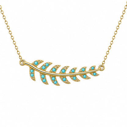 14K Gold Pavé Turquoise Leaf Necklace