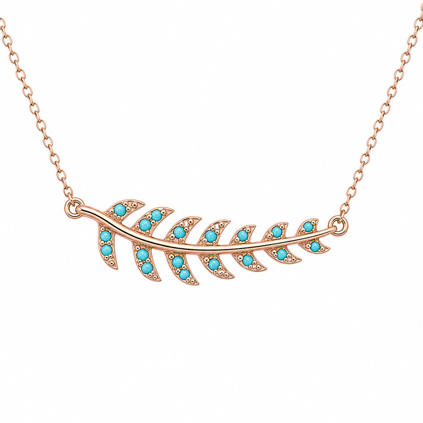 14K Gold Pavé Turquoise Leaf Necklace