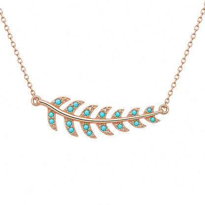 14K Gold Pavé Turquoise Leaf Necklace