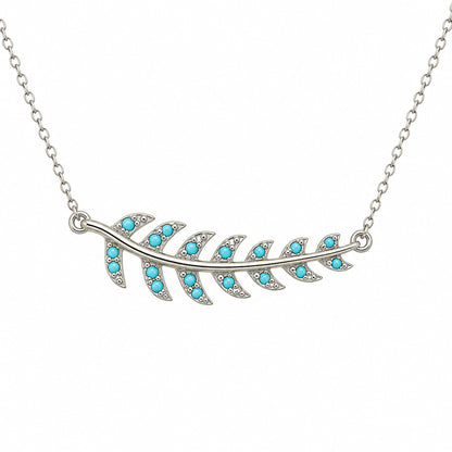 14K Gold Pavé Turquoise Leaf Necklace