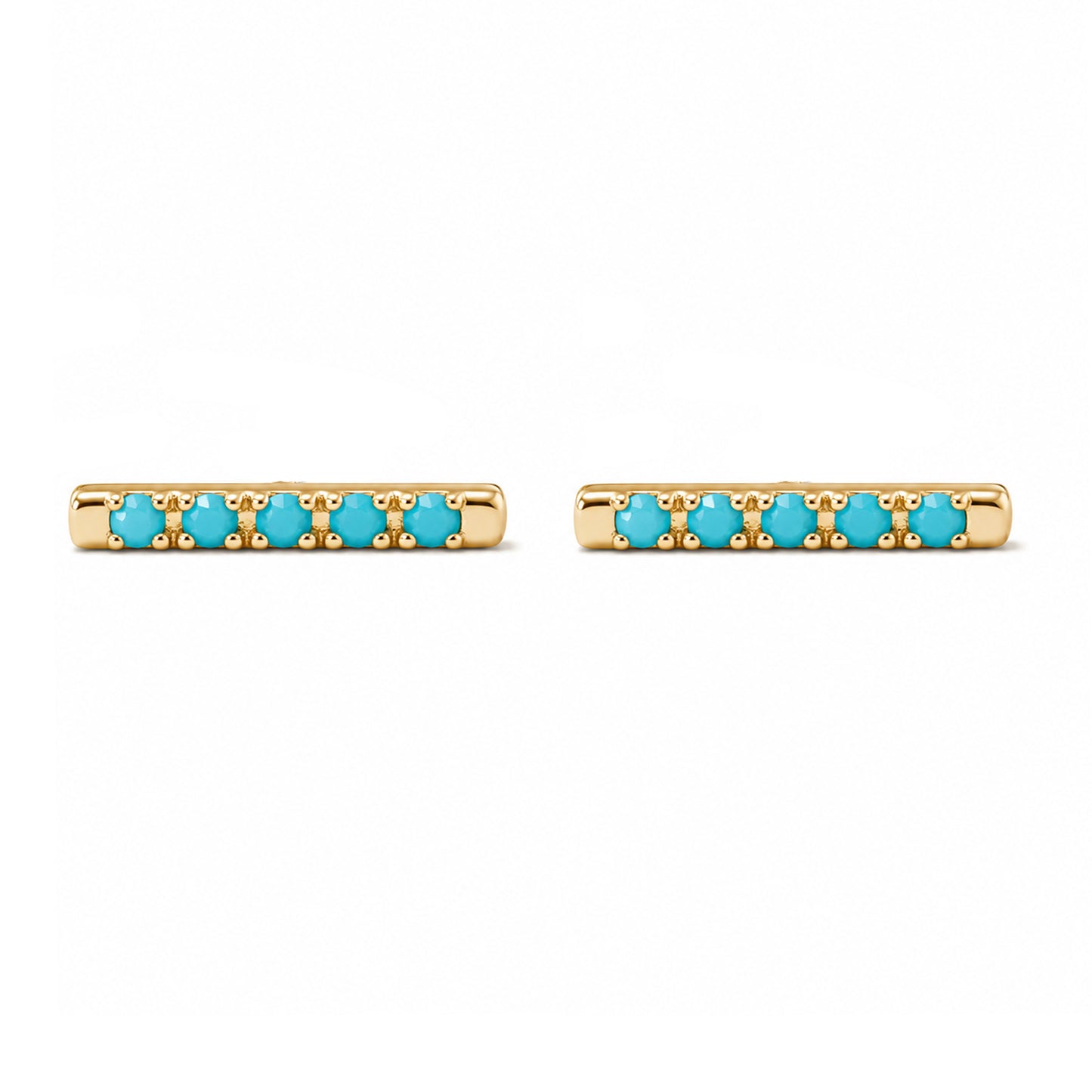 14K Gold Small Pavé Turquoise Bar Stud Earrings