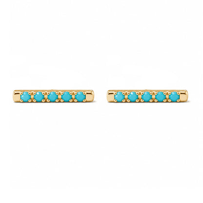 14K Gold Small Pavé Turquoise Bar Stud Earrings