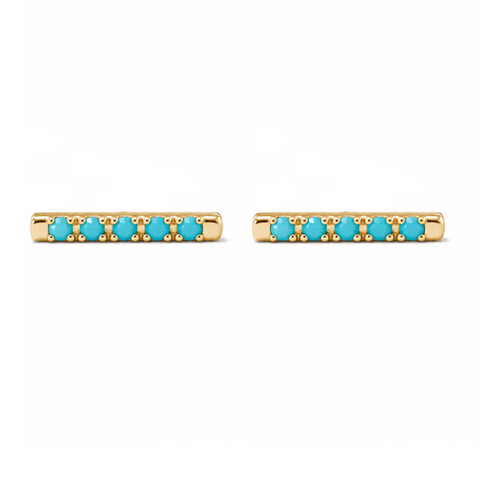 14K Gold Small Pavé Turquoise Bar Stud Earrings