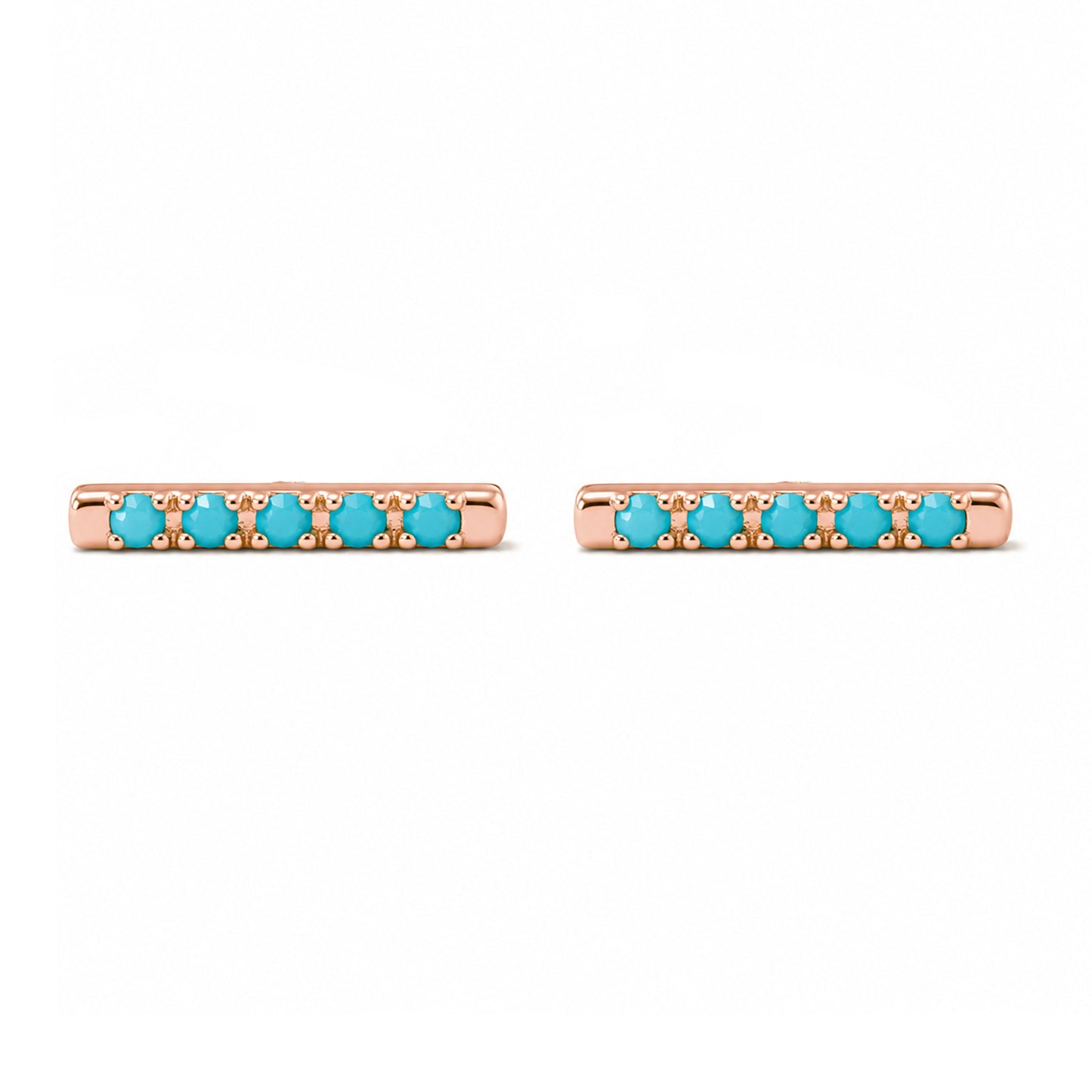 14K Gold Small Pavé Turquoise Bar Stud Earrings