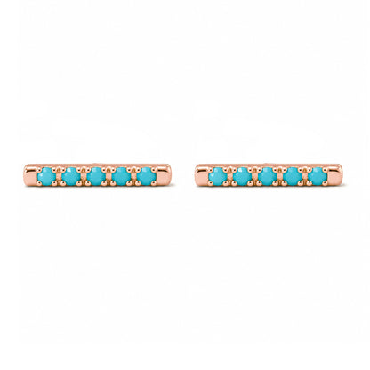 14K Gold Small Pavé Turquoise Bar Stud Earrings