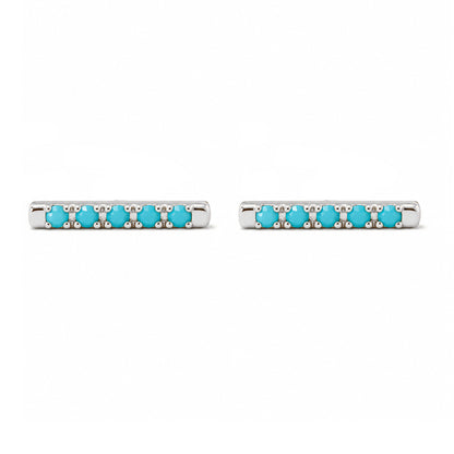 14K Gold Small Pavé Turquoise Bar Stud Earrings