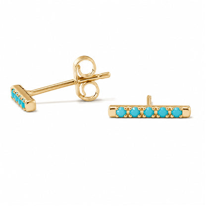 14K Gold Small Pavé Turquoise Bar Stud Earrings