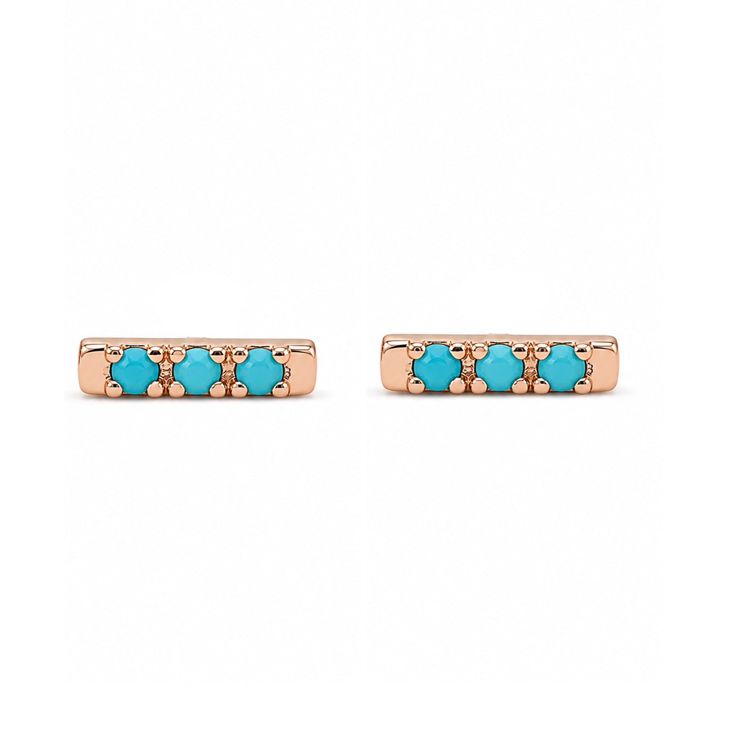14K Gold XS Pavé Turquoise Bar Stud Earrings
