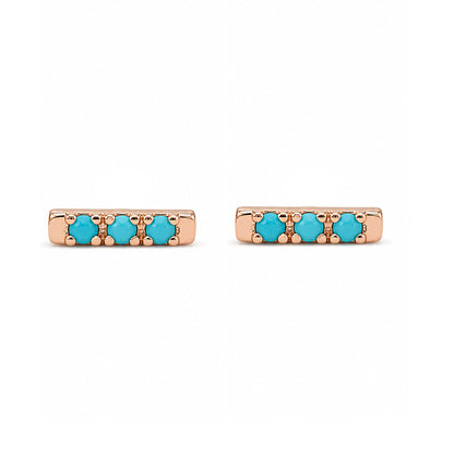 14K Gold XS Pavé Turquoise Bar Stud Earrings