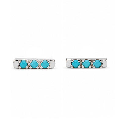 14K Gold XS Pavé Turquoise Bar Stud Earrings