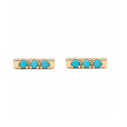 14K Gold XS Pavé Turquoise Bar Stud Earrings