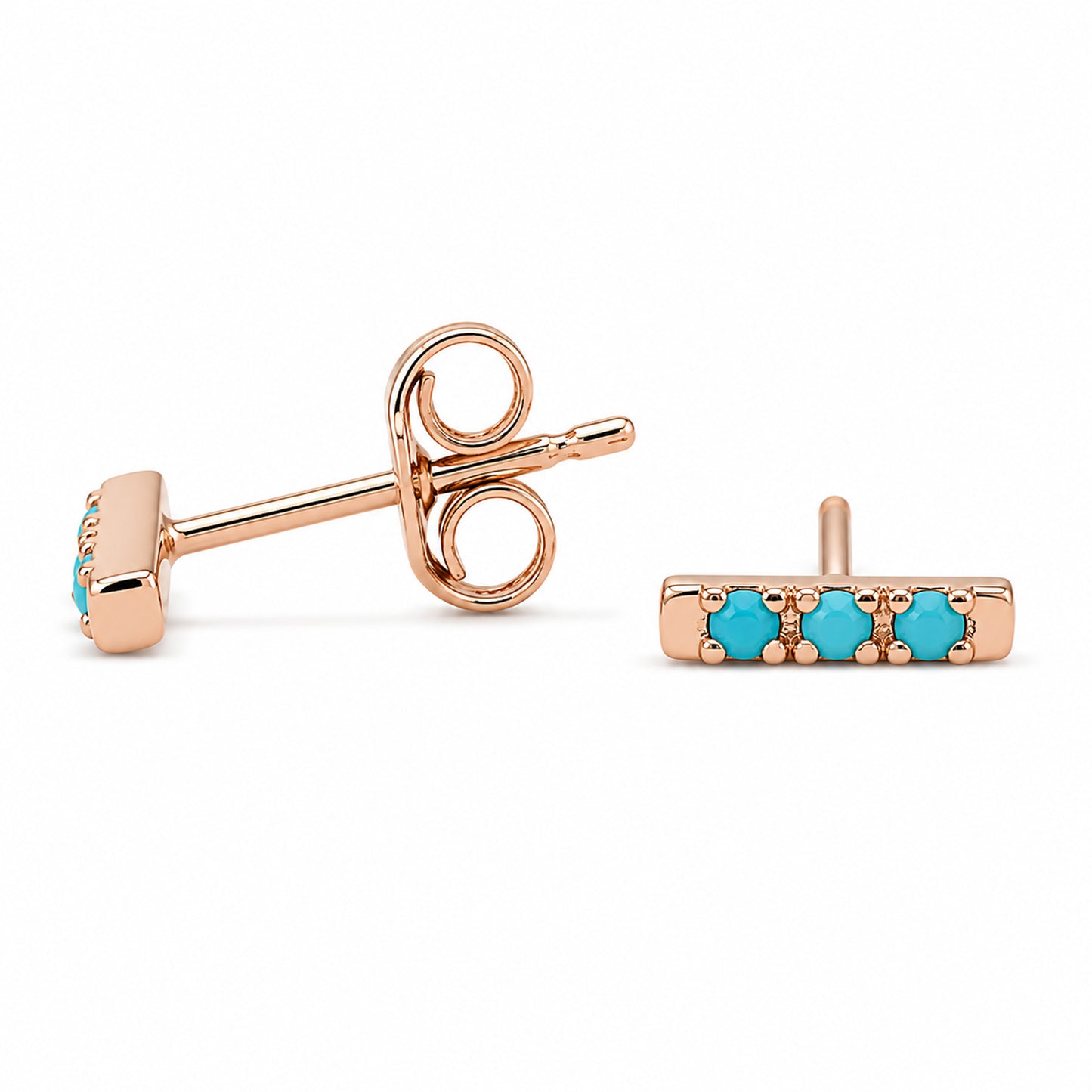 14K Gold XS Pavé Turquoise Bar Stud Earrings