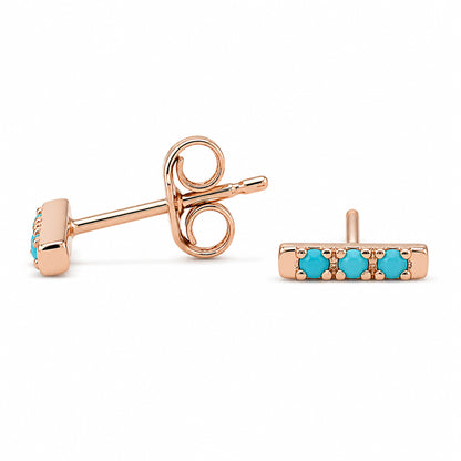 14K Gold XS Pavé Turquoise Bar Stud Earrings
