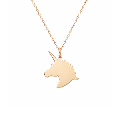 14K Gold Unicorn Charm Necklace (Engravable)