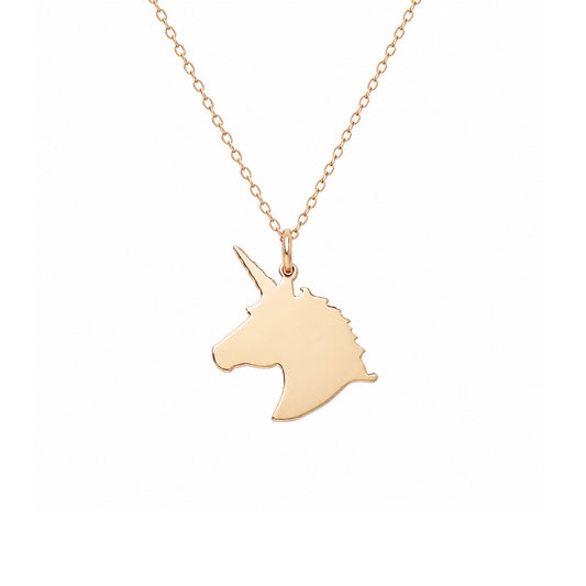 14K Gold Unicorn Charm Necklace (Engravable)