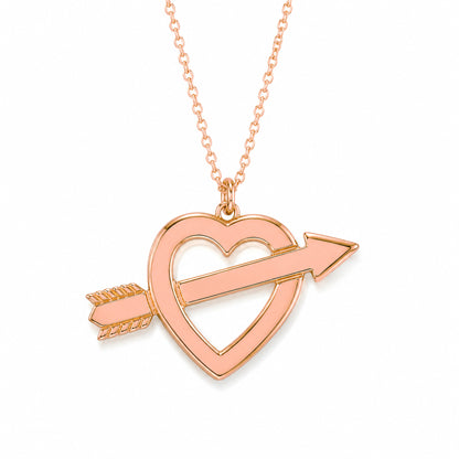 14K Gold XL Pierced Arrow Heart Necklace (Engravable)