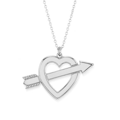14K Gold XL Pierced Arrow Heart Necklace (Engravable)