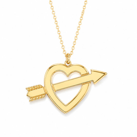 14K Gold XL Pierced Arrow Heart Necklace (Engravable)