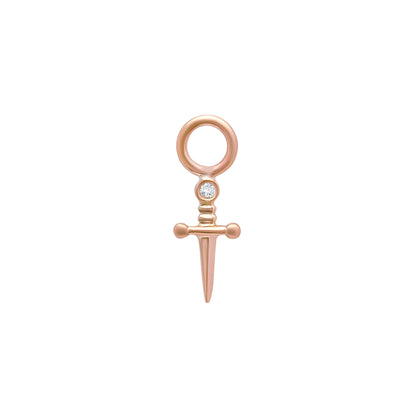 14K Gold Diamond Dagger Sword Hoop Earring Charm