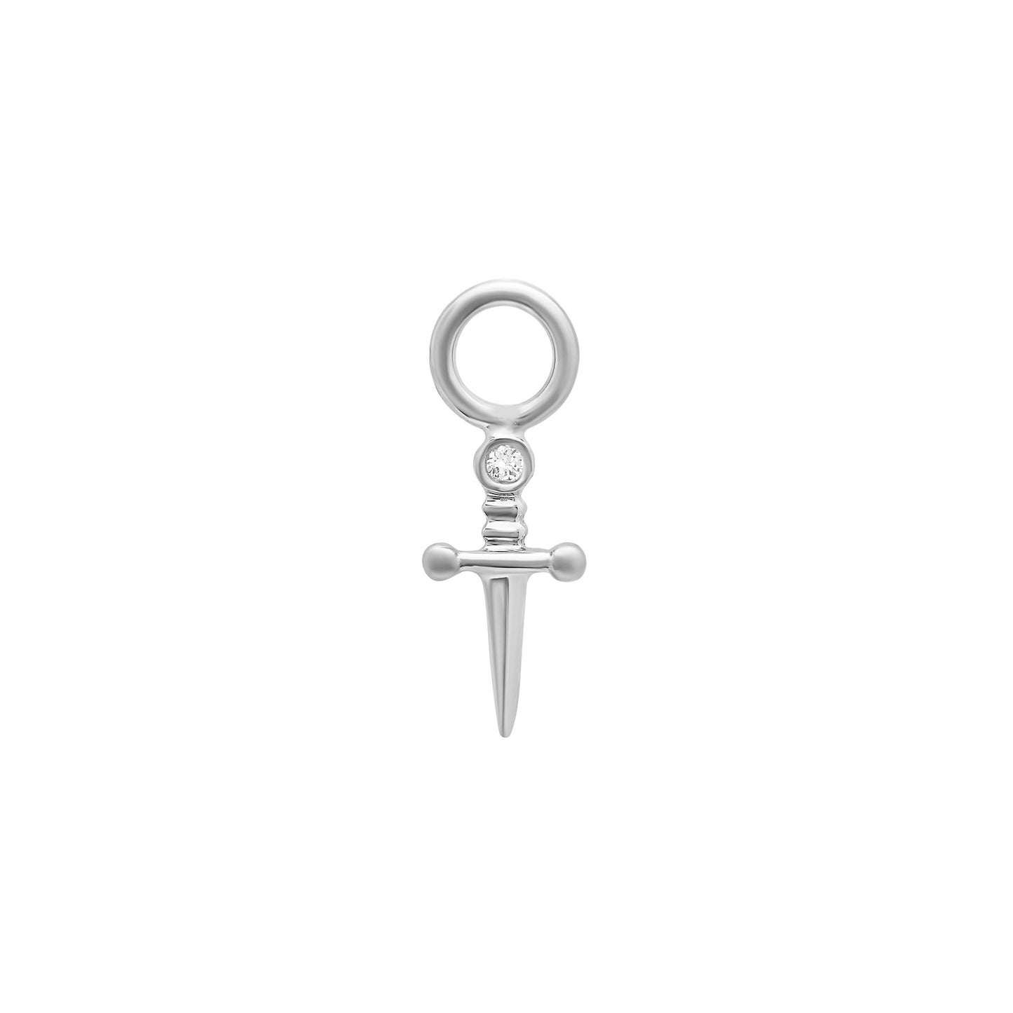 14K Gold Diamond Dagger Sword Hoop Earring Charm