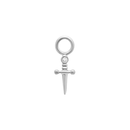 14K Gold Diamond Dagger Sword Hoop Earring Charm
