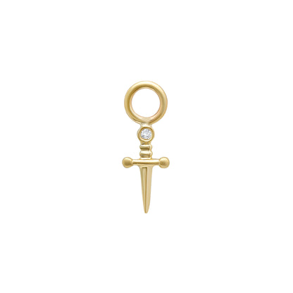 14K Gold Diamond Dagger Sword Hoop Earring Charm