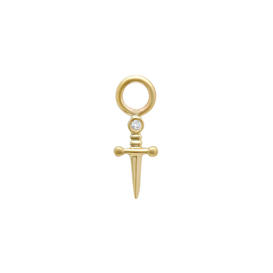 14K Gold Diamond Dagger Sword Hoop Earring Charm