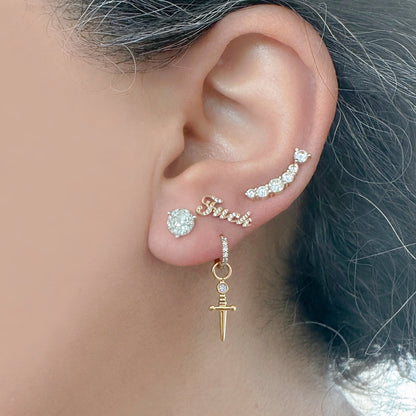 14K Gold Diamond Dagger Sword Hoop Earring Charm