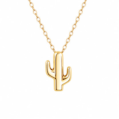 14K Gold Cactus Necklace, XS Size