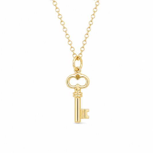 14K Gold Key Necklace, XS Size