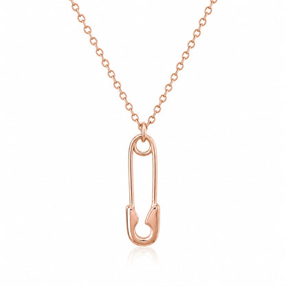 14K Gold Safety Pin Pendant Necklace