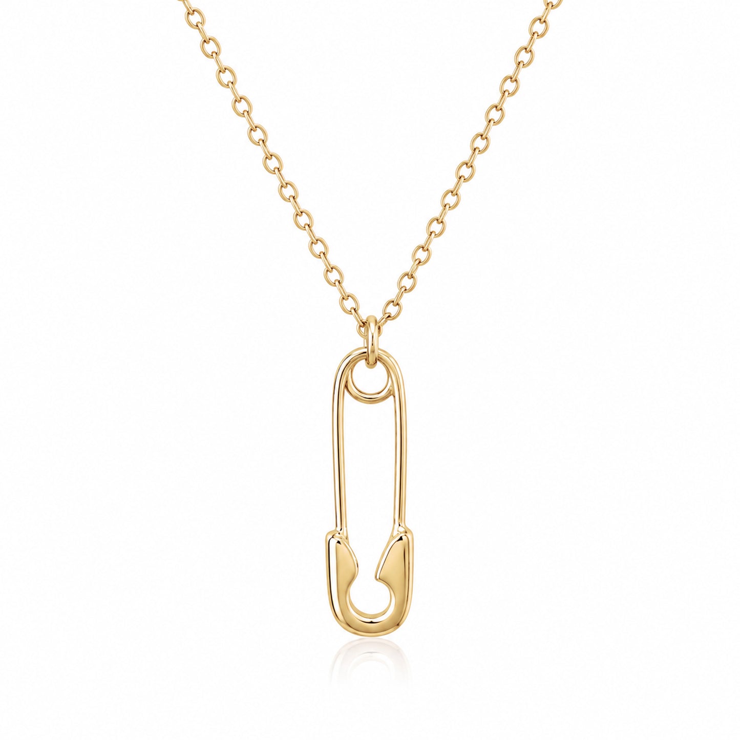 14K Gold Safety Pin Pendant Necklace