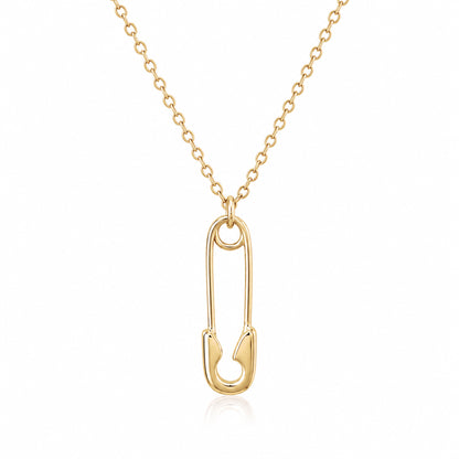 14K Gold Safety Pin Pendant Necklace