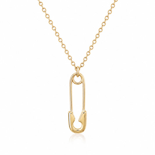 14K Gold Safety Pin Pendant Necklace
