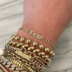 14K Gold Mini Nameplate Bracelet ~ Old English Font